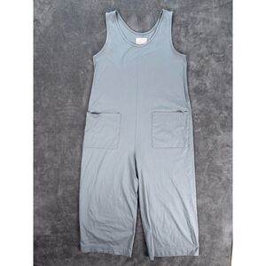 Everlane Luxe Cotton Jumpsuit Gray Blue Sleeveless Cropped Pockets Womens Medium
